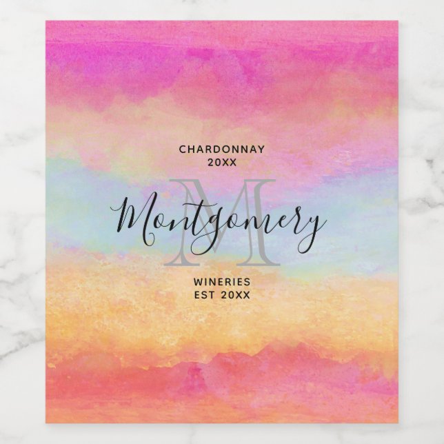 Pink Blue Yellow Rainbow Stripes Wine Making Label (Single Label)