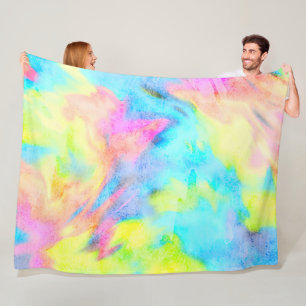 Pink Blue Yellow Tie Dye Fleece Blanket