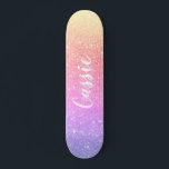 pink blue yellow unicorn rainbow glitter ombre skateboard<br><div class="desc">pink blue yellow unicorn rainbow glitter ombre skateboard ,  add your name</div>