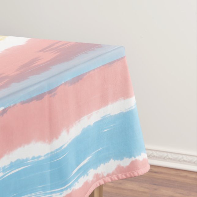 Pink Blue Yellow Watercolor Stripes 52" x 70" Tablecloth (In Situ)