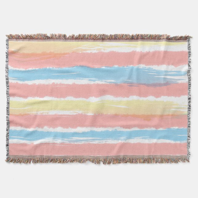 Pink Blue Yellow Watercolor Summer Stripes  Throw Blanket (Front)