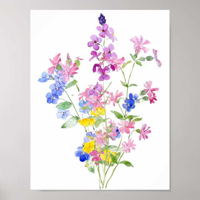 pink blue yellow wildflowers wildflower bouquet  poster (Front)