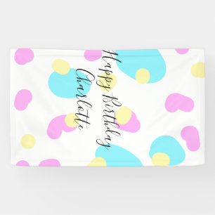 Pink blue yellowhappy birthday kids shapes abstrac banner