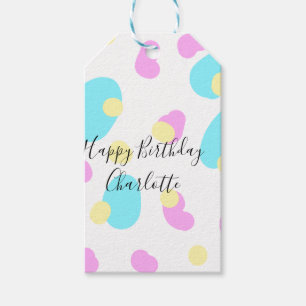 Pink blue yellowhappy birthday kids shapes abstrac gift tags