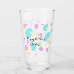 Pink blue yellowhappy birthday kids shapes abstrac glass