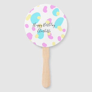 Pink blue yellowhappy birthday kids shapes abstrac hand fan