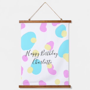 Pink blue yellowhappy birthday kids shapes abstrac hanging tapestry