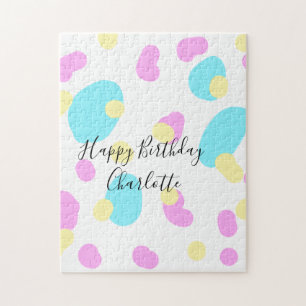 Pink blue yellowhappy birthday kids shapes abstrac jigsaw puzzle