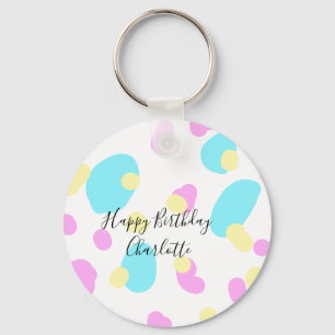 Pink blue yellowhappy birthday kids shapes abstrac key ring