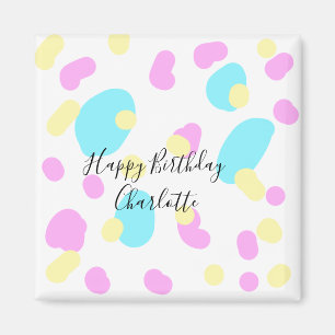 Pink blue yellowhappy birthday kids shapes abstrac magnet