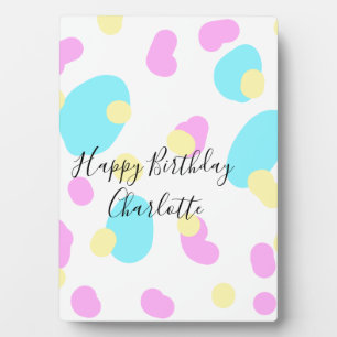 Pink blue yellowhappy birthday kids shapes abstrac plaque