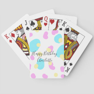 Pink blue yellowhappy birthday kids shapes abstrac playing cards