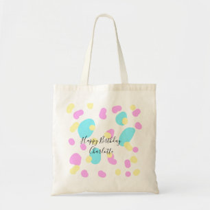 Pink blue yellowhappy birthday kids shapes abstrac tote bag