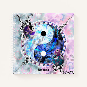 Pink Blue Yin Yang Symbol Monogram Notebook