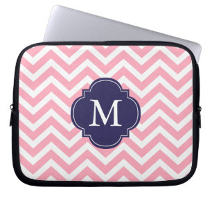 Pink & Blue Zigzags Pattern Monogram Laptop Sleeve