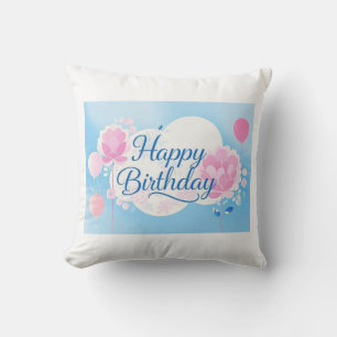 Pink bluebirthday luxurious elegant extravagant cushion