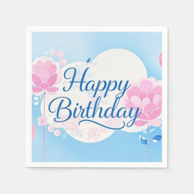 Pink bluebirthday luxurious elegant extravagant  napkin (Front)