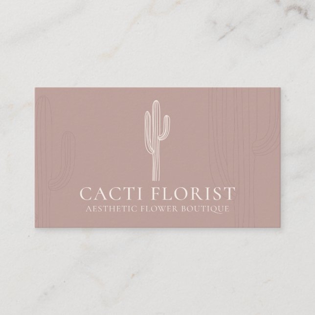 Pink Blush Abstract Boho Cacti Business Card (Front)