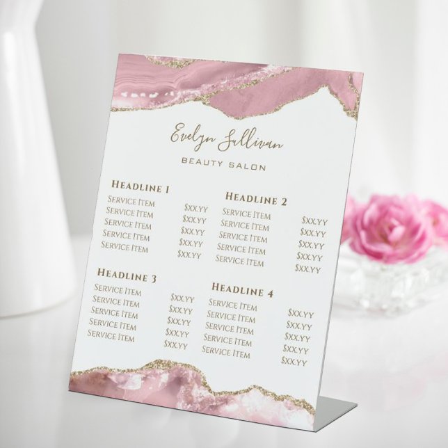 Pink Blush Agate Beauty Salon Price List Pedestal Sign (Creator Uploaded)