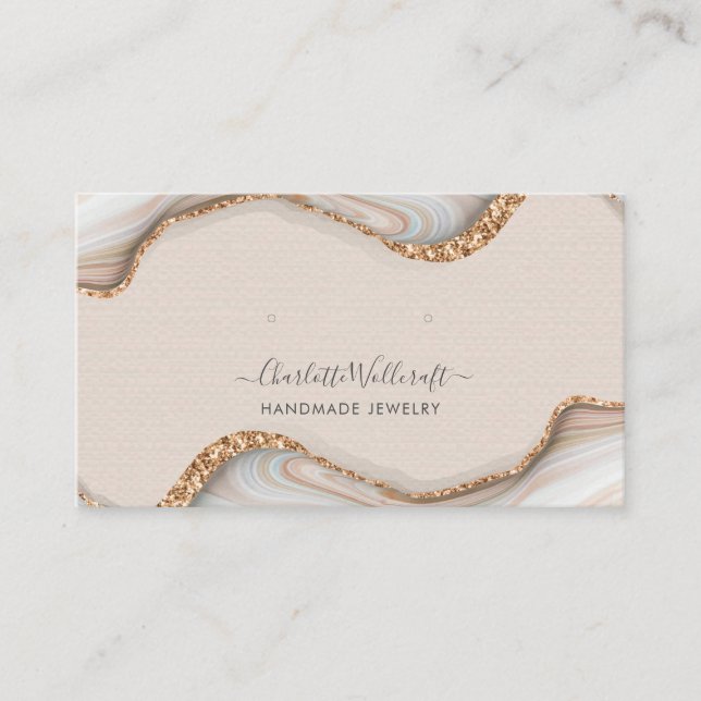 Pink Blush Agate Marble Geode Stud Earring Display Business Card (Front)
