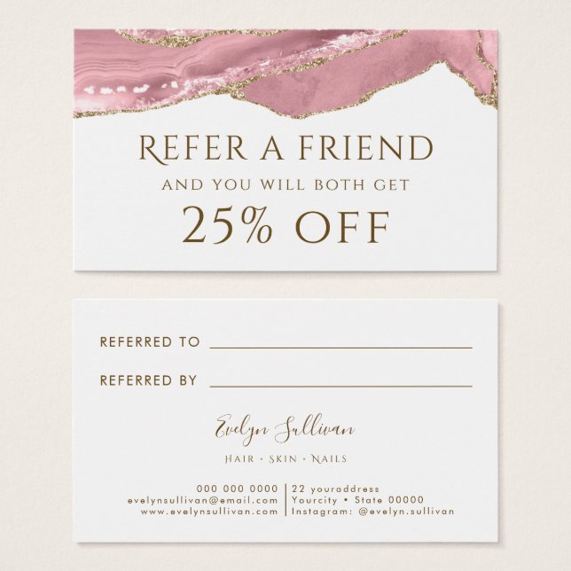 Pink Blush Agate Referral Card (Front & Back)