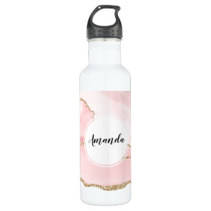 Pink Blush Agate with Gold Ribbon Elegant 710 Ml Water Bottle