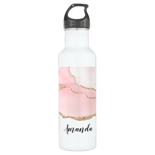 Pink Blush Agate with Gold Ribbon Elegant 710 Ml Water Bottle