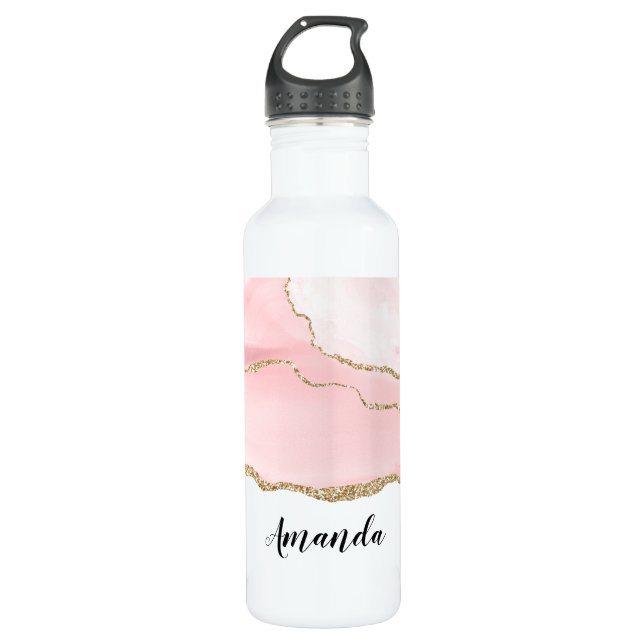 Pink Blush Agate with Gold Ribbon Elegant 710 Ml Water Bottle (Front)