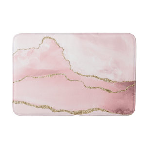 Pink Blush Agate with Gold Ribbon Elegant Bath Mat