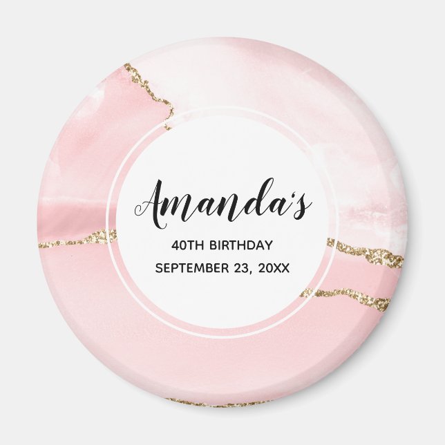 Pink Blush Agate with Gold Ribbon Elegant Birthday Magnet (Front)