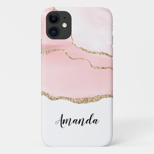 Pink Blush Agate with Gold Ribbon Elegant Case-Mate iPhone Case (Back)
