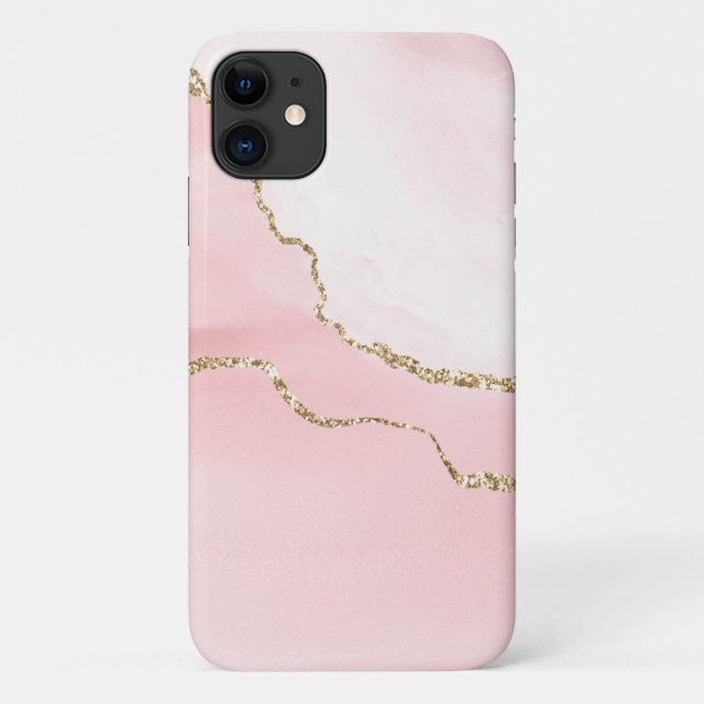 Pink Blush Agate with Gold Ribbon Elegant Case-Mate iPhone Case (Back)
