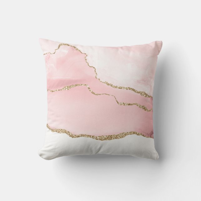 Pink Blush Agate with Gold Ribbon Elegant Cushion (Front)