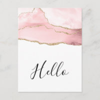 Pink Blush Agate with Gold Ribbon Elegant Hello