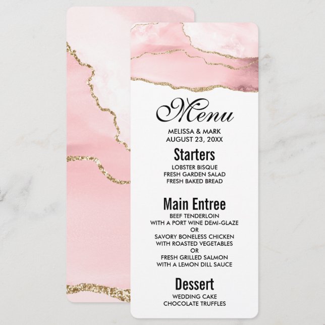 Pink Blush Agate with Gold Ribbon Elegant Invitation (Front/Back)