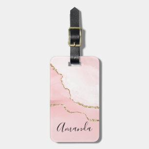 Pink Blush Agate with Gold Ribbon Elegant Luggage Tag