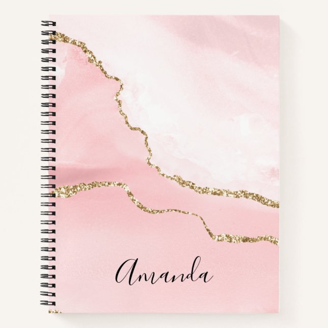 Pink Blush Agate with Gold Ribbon Elegant Notebook (Front)