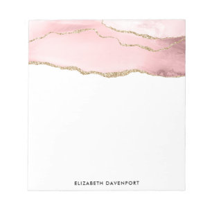 Pink Blush Agate with Gold Ribbon Elegant Notepad