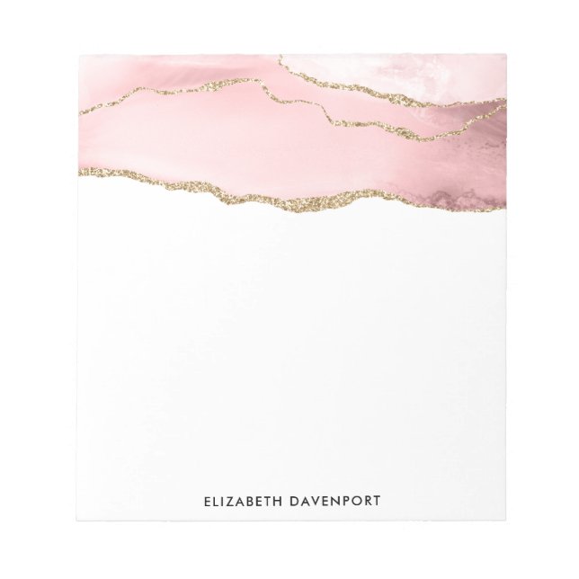 Pink Blush Agate with Gold Ribbon Elegant Notepad (Front)