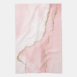 Pink Blush Agate with Gold Ribbon Elegant Tea Towel