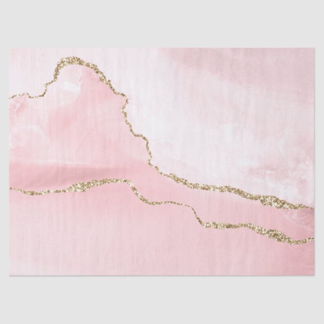 Pink Blush Agate with Gold Ribbon Elegant Tissue Paper (Front)