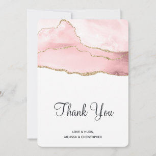 Pink Blush Agate with Gold Ribbon Elegant Wedding Thank You Card