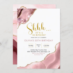 Pink Blush and Gold Agate Surprise Birthday Invita Invitation