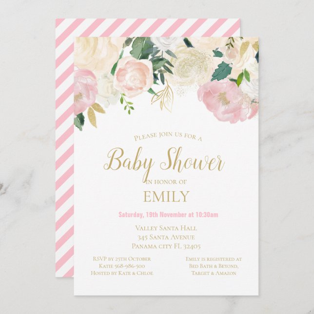 Pink Blush and Gold Baby Shower Invitation, Baby I Invitation (Front/Back)