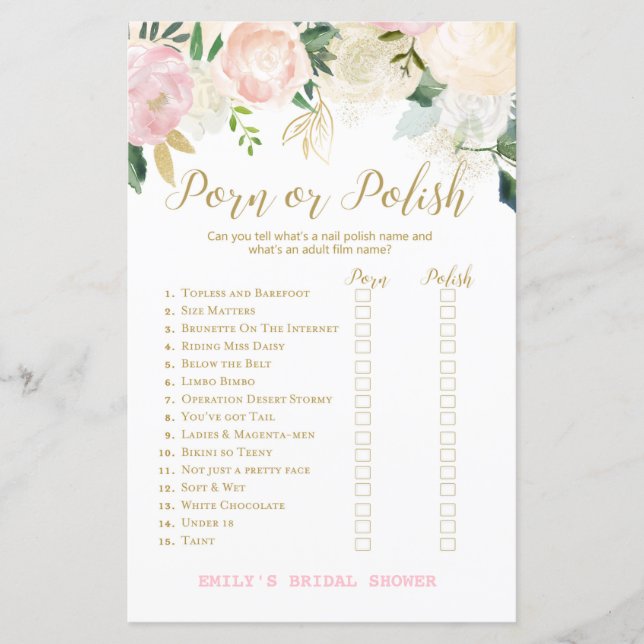Pink Blush and Gold Bridal Shower Game PRINTED (Front)