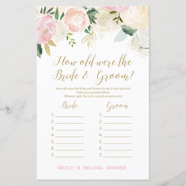 Pink Blush and Gold Bridal Shower Game PRINTED (Front)