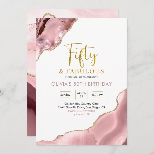 Pink Blush and Gold Fifty and Fabulous Invitation (Front/Back)