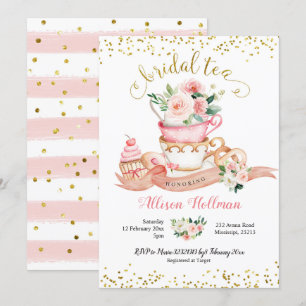 Pink Blush and Gold Floral Bridal Shower Tea Party Invitation