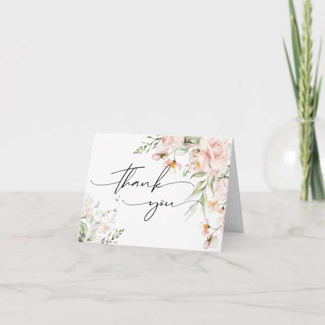 Pink Blush and Gold Floral Thank You Card (Front)
