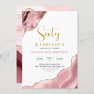 Pink Blush and Gold Sixty and Fabulous Invitation